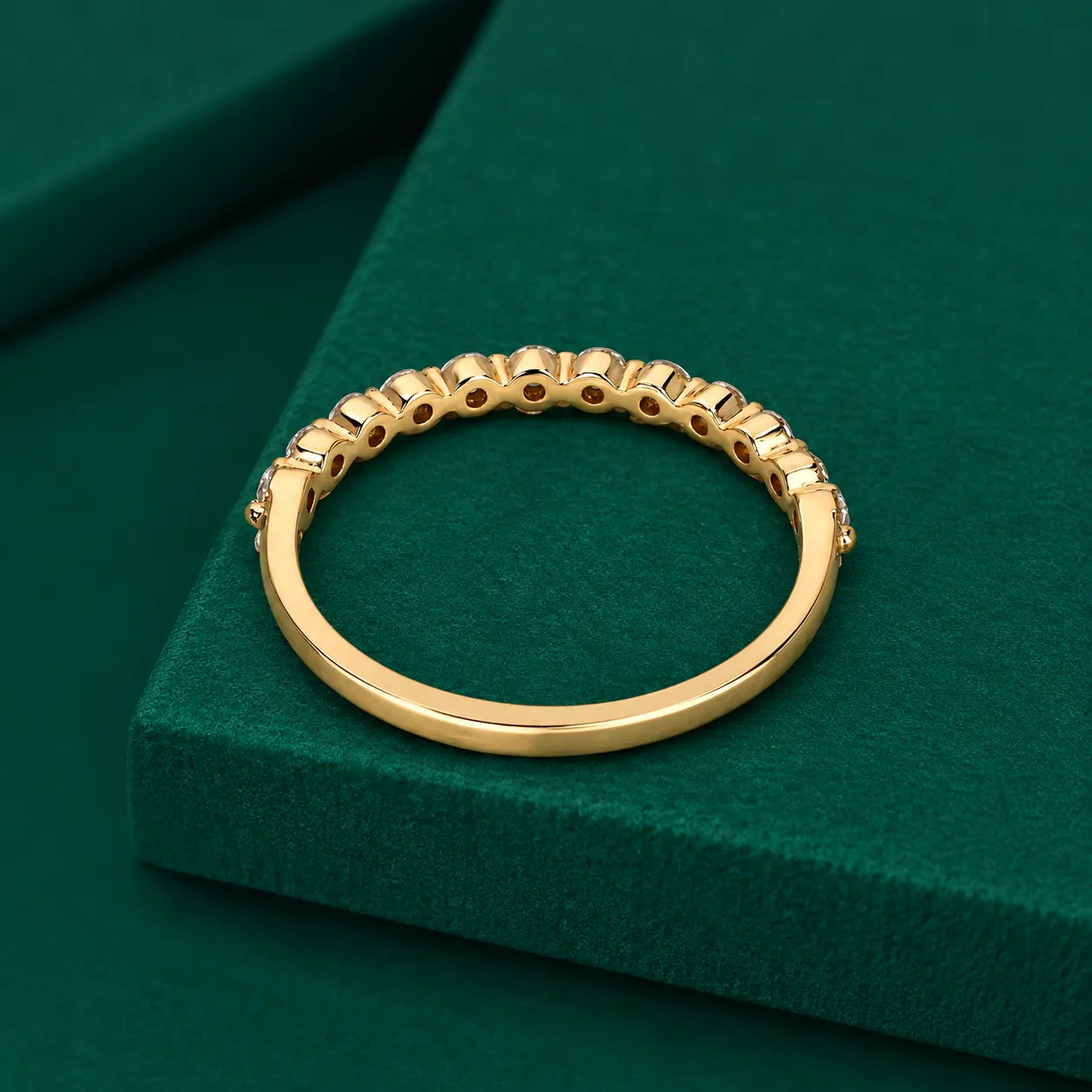 Round Diamond Wedding Ring Half Eternity Diamond Ring Diamond Stackable Band Shared Prong Ring White Rose Yellow Gold Ring Anniversary Gifts - Image 4