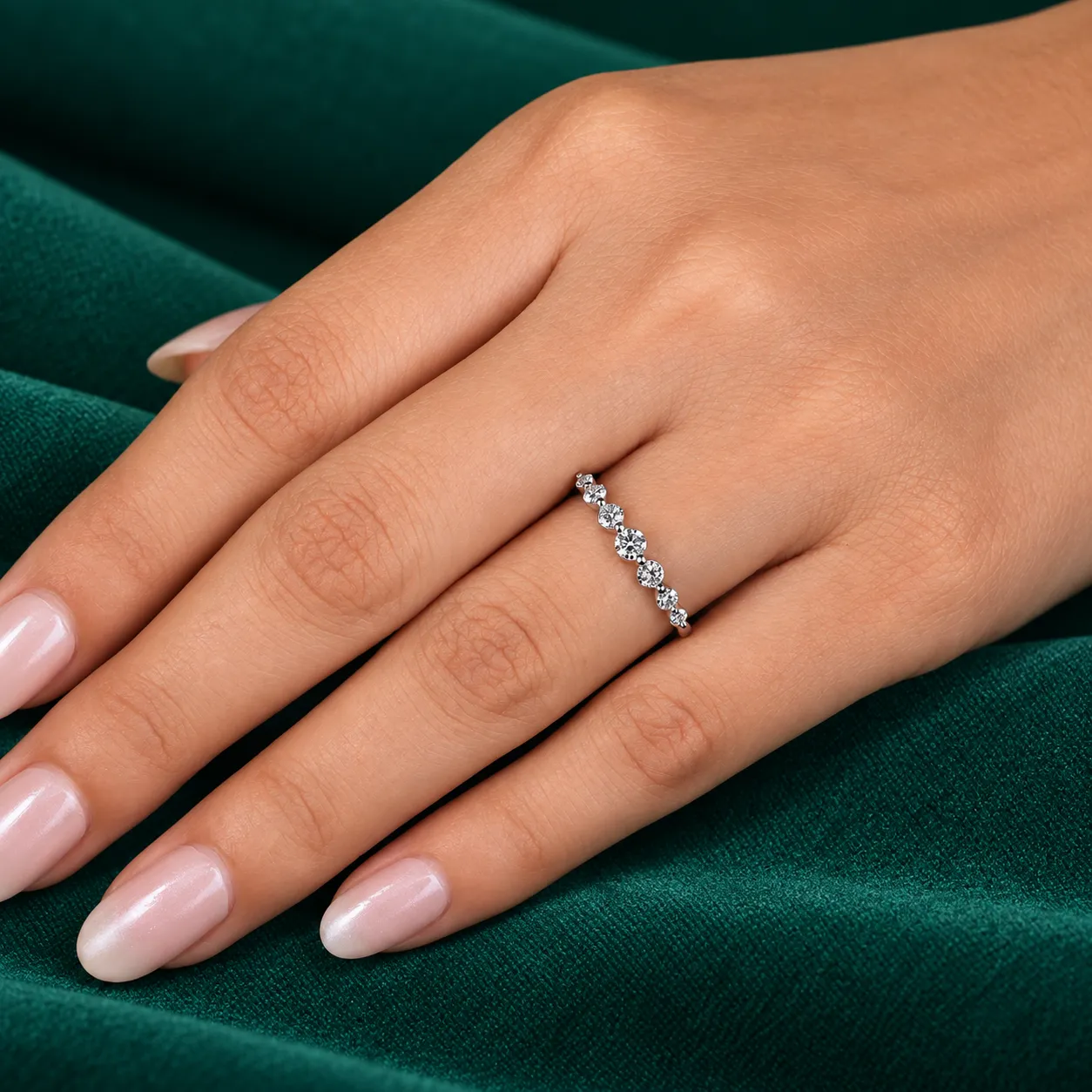 Diamond Wedding Ring Round 7 Stone Anniversary Ring Real Lab Grown Diamond Ring Minimalist Ring Gift for Her Mom Thin Stacking Rings Women - Image 7