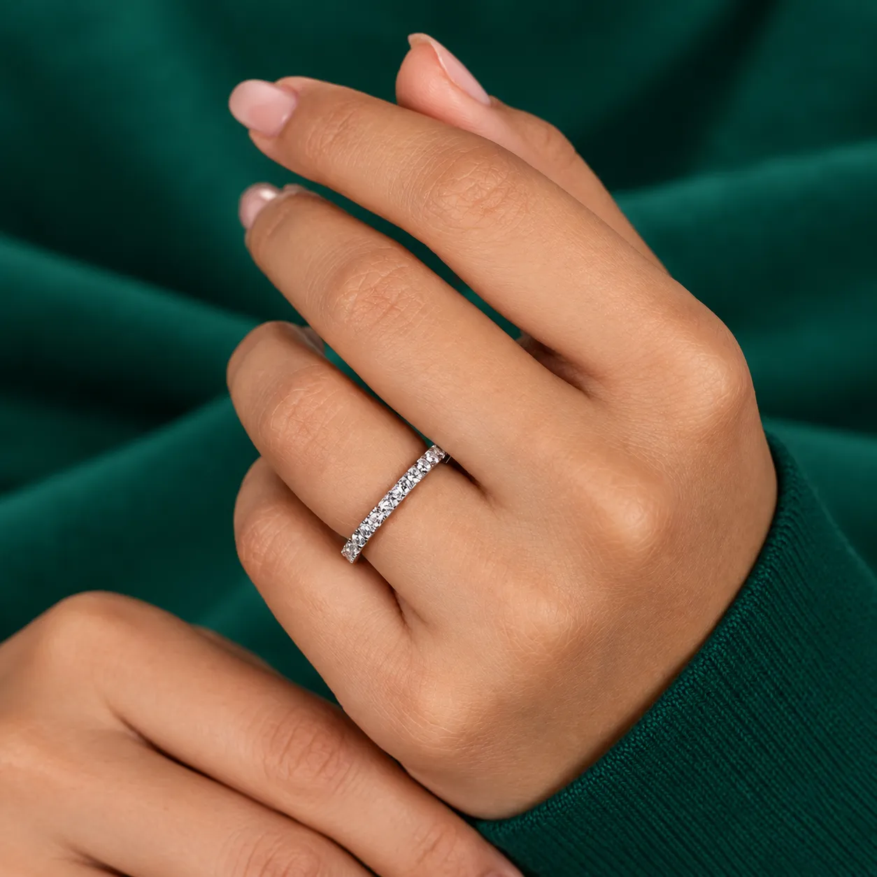Real Lab Diamond Full Eternity Ring Round Diamond Stacking Ring Anniversary Gift for Women Pave Lab Diamond Ring Solid Gold Stacking Ring - Image 6