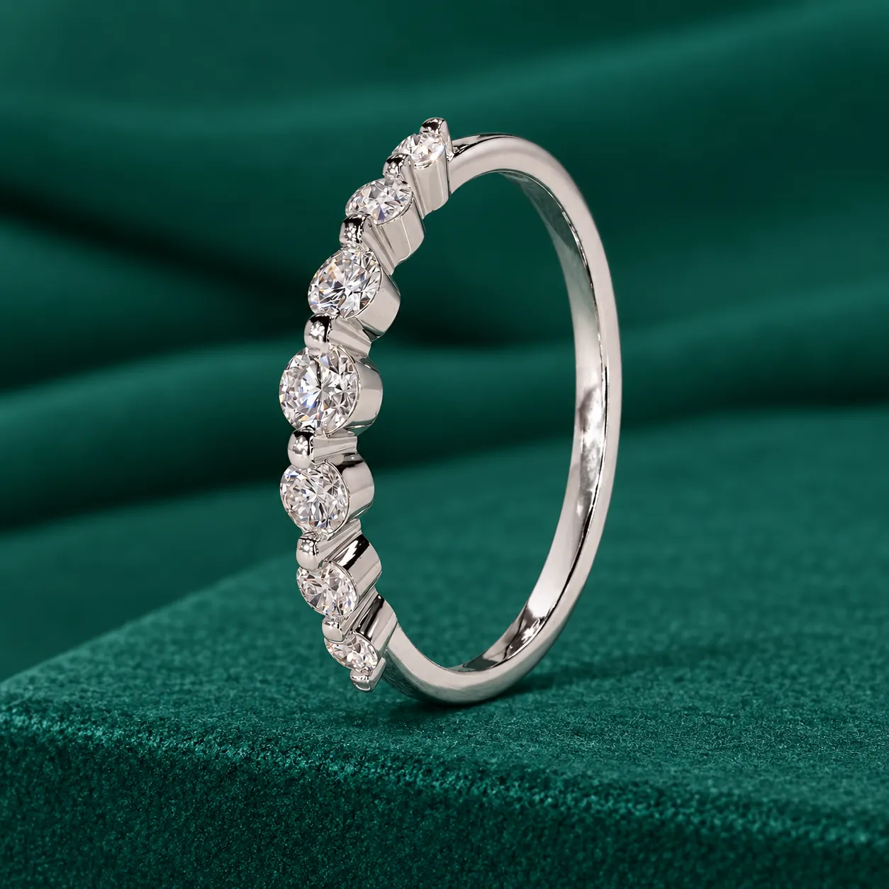 Diamond Wedding Ring Round 7 Stone Anniversary Ring Real Lab Grown Diamond Ring Minimalist Ring Gift for Her Mom Thin Stacking Rings Women - Image 3