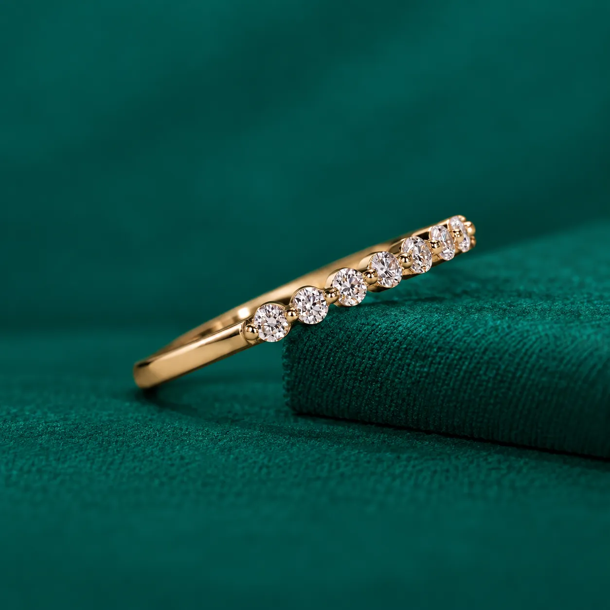 Round Diamond Wedding Ring Half Eternity Diamond Ring Diamond Stackable Band Shared Prong Ring White Rose Yellow Gold Ring Anniversary Gifts - Image 3