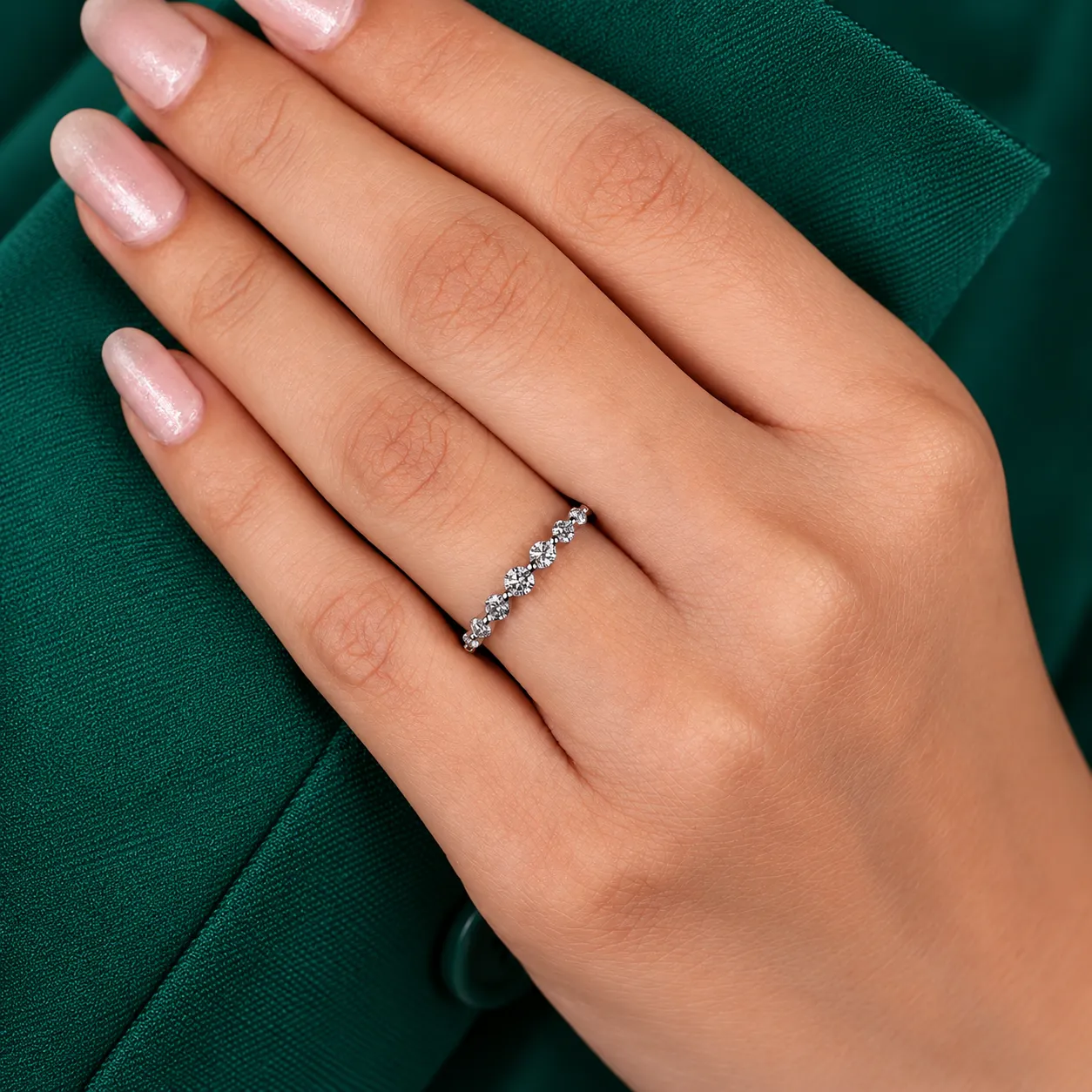 Diamond Wedding Ring Round 7 Stone Anniversary Ring Real Lab Grown Diamond Ring Minimalist Ring Gift for Her Mom Thin Stacking Rings Women - Image 6