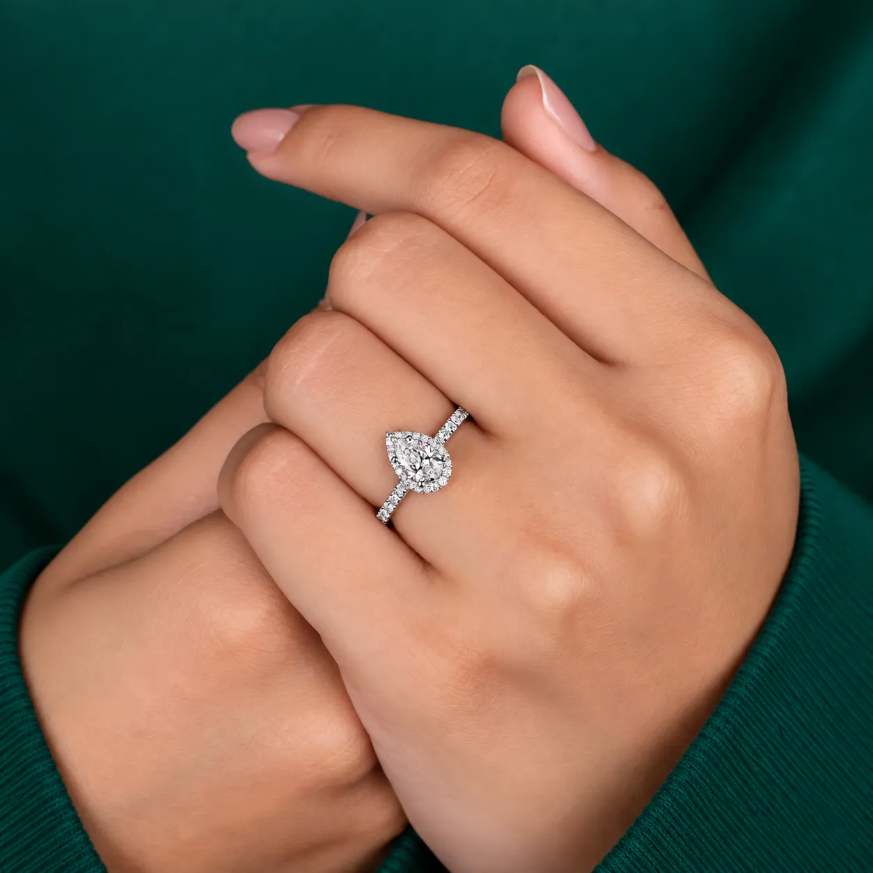 Simple pear lab grown diamond ring