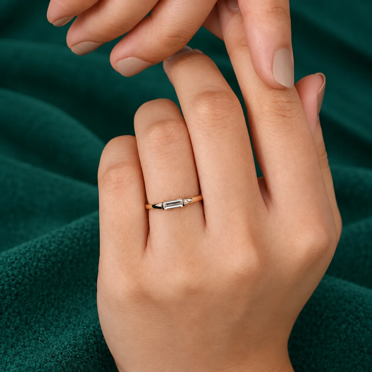 Solid Gold Basic Baguette Ring Genuine Lab Grown Diamond Ring Tiny Solitaire Ring for Women Dainty Promise Ring for Her Small Diamond Ring - Image 5