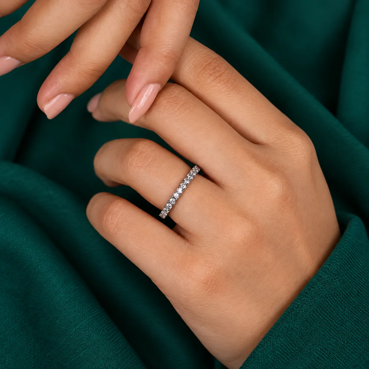 Real Lab Diamond Full Eternity Ring Round Diamond Stacking Ring Anniversary Gift for Women Pave Lab Diamond Ring Solid Gold Stacking Ring - Image 5