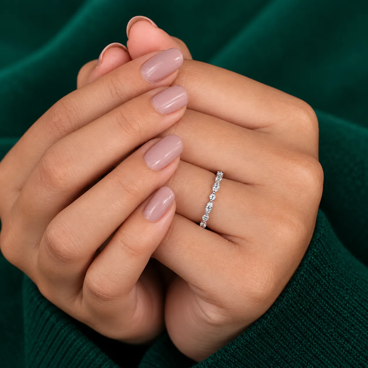 Marquise & Round Diamond Ring Unique Alternative Diamond Wedding Ring Solid White Yellow Rose Gold Ring Stackable Band Engagement Ring Gift - Image 6