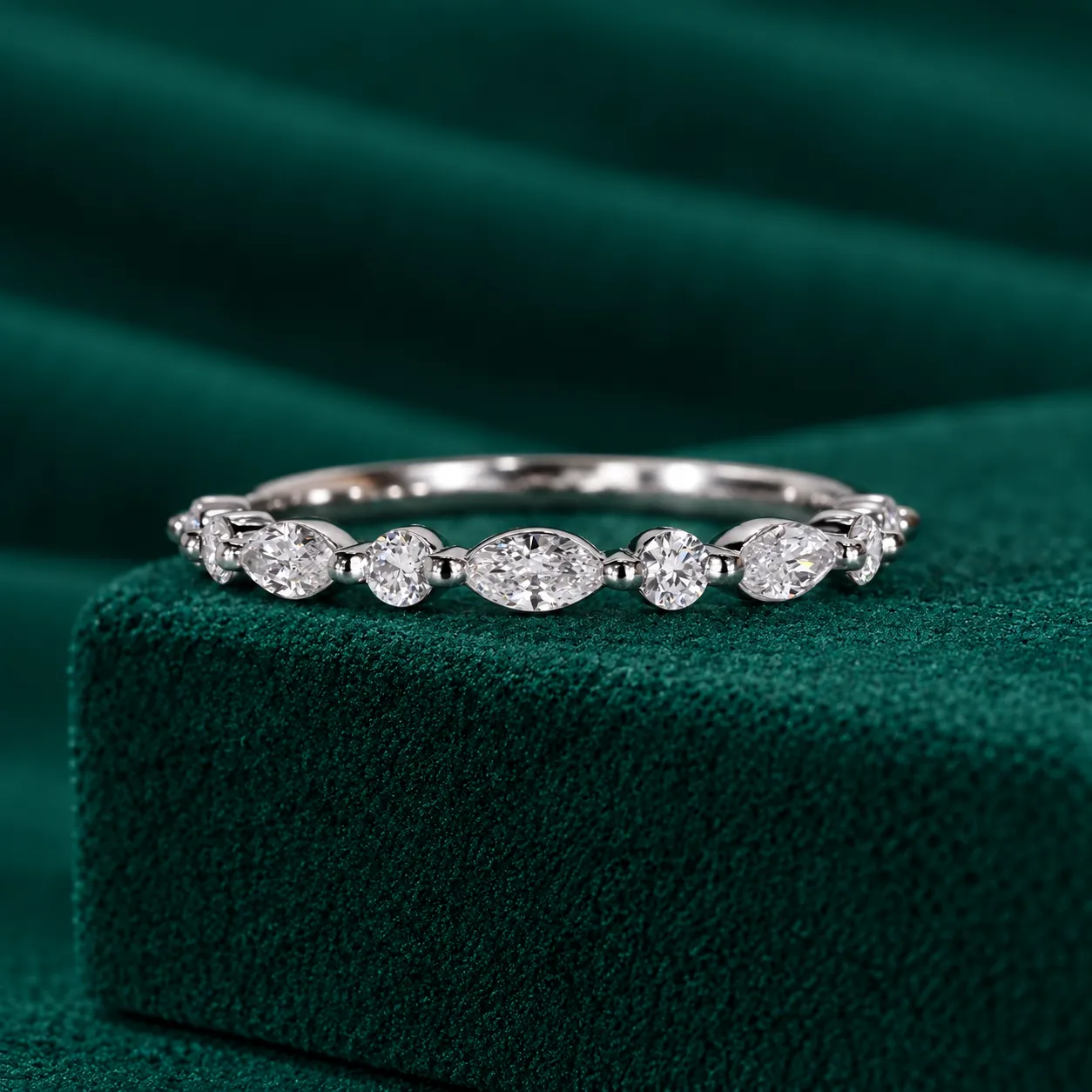 Marquise & Round Diamond Ring Unique Alternative Diamond Wedding Ring Solid White Yellow Rose Gold Ring Stackable Band Engagement Ring Gift - Image 2