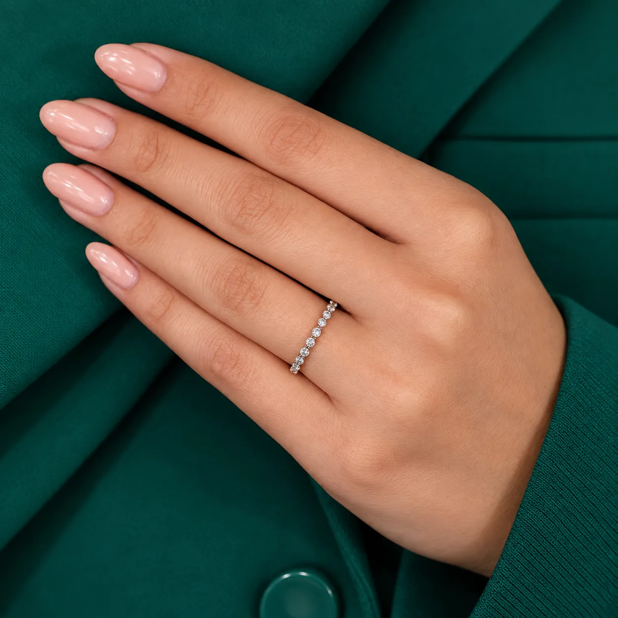 Round Diamond Wedding Ring Half Eternity Diamond Ring Diamond Stackable Band Shared Prong Ring White Rose Yellow Gold Ring Anniversary Gifts - Image 5