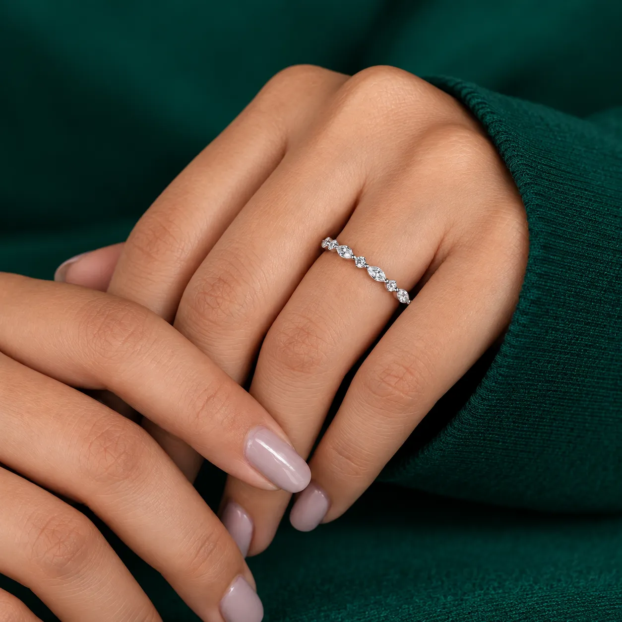 Marquise & Round Diamond Ring Unique Alternative Diamond Wedding Ring Solid White Yellow Rose Gold Ring Stackable Band Engagement Ring Gift - Image 7
